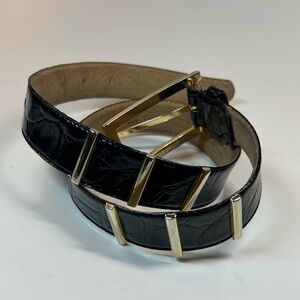 Liz Claiborne Womens Black Belt Croc Embossed, Gold Tone Hardware. Size S